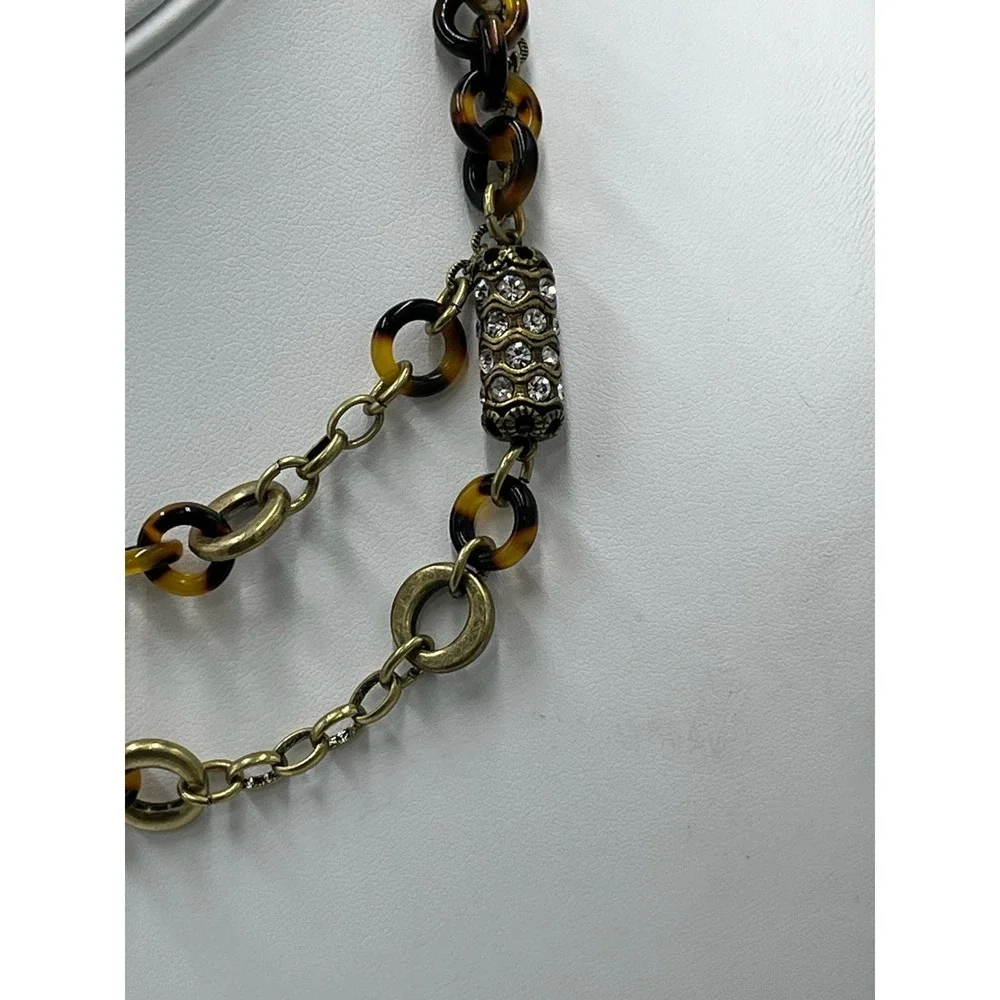J. Crew Tortoiseshell Links and Pave Barrel Beaded Long Necklace 30